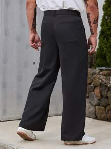 Manfinity Homme Men Slant Pocket Wide Leg Trousers - Black - View 2