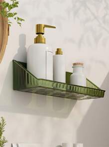 1pc Plastic Bathroom Storage Rack, Simple Green Punch-free Wall Mounted Shelving Storage Unit For Bathroom Laundry - Dark Green - View 6