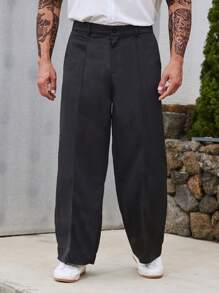 Manfinity Homme Men Slant Pocket Wide Leg Trousers - Black - View 3
