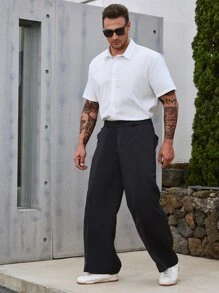 Manfinity Homme Men Slant Pocket Wide Leg Trousers - Black - View 5