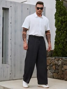 Manfinity Homme Men Slant Pocket Wide Leg Trousers - Black - View 6