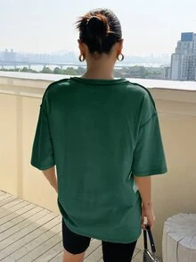 DAZY Áo thun nữ Lá thư Giải trí - Màu xanh lá cây đậm - Xem 2