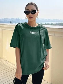 DAZY Áo thun nữ Lá thư Giải trí - Màu xanh lá cây đậm - Xem 3