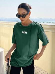 DAZY Áo thun nữ Lá thư Giải trí - Màu xanh lá cây đậm - Xem 4