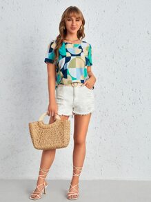 EMERY ROSE Blusa con estampado geométrico de cuello redondo - Multicolor - Ver 5