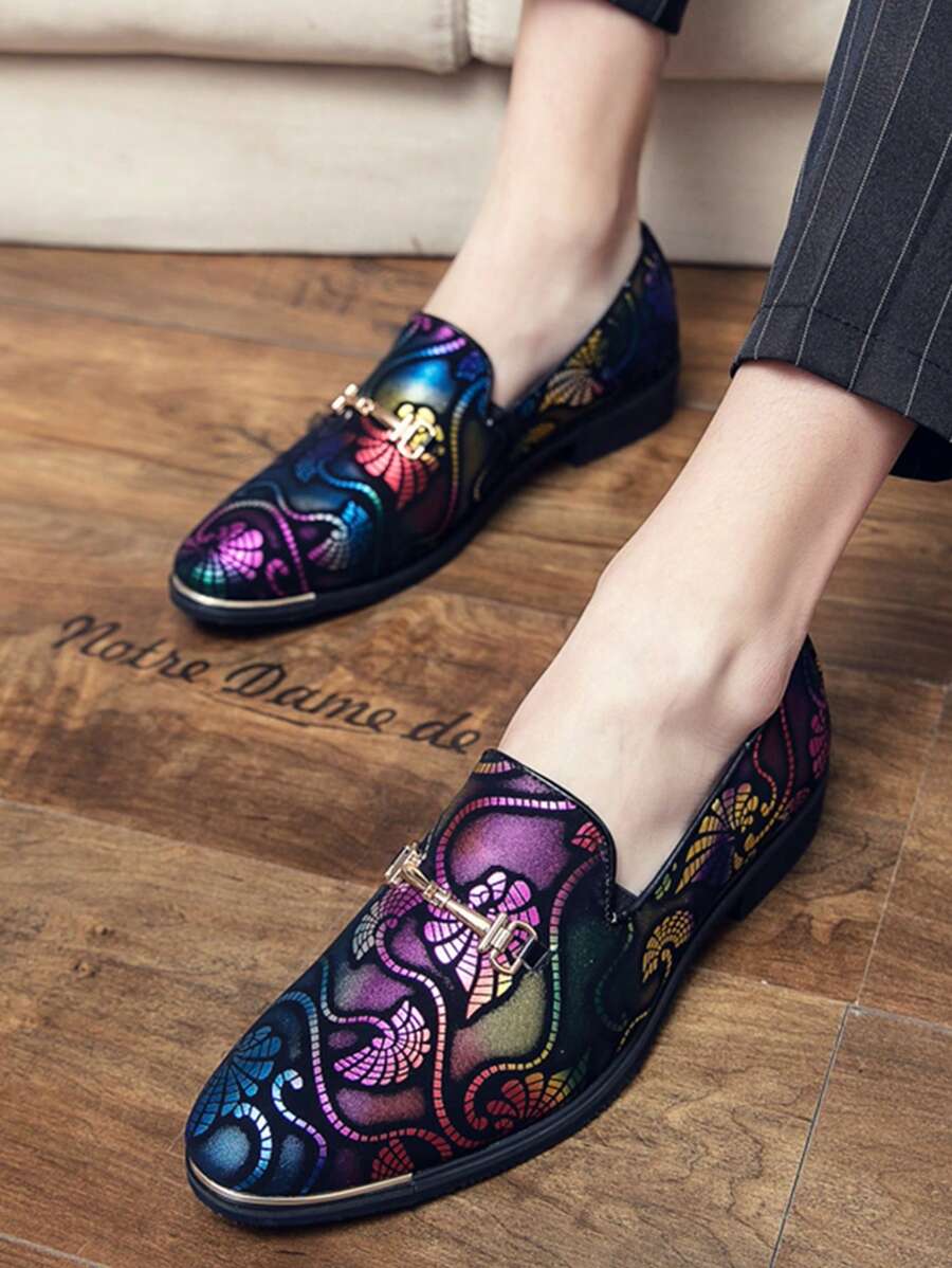Giày công sở trang trí bằng kim loại có họa tiết cuộn cho nam, Giày lười dự tiệc giản dị