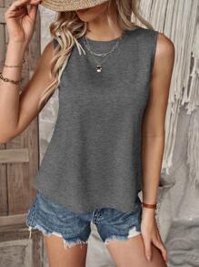 SHEIN LUNE Áo khoác và áo lót dành cho xe tăng nữ Bất đối xứng Trọn gói màu trơn Giải trí - Màu xám đen - Xem 5