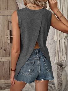 SHEIN LUNE Áo khoác và áo lót dành cho xe tăng nữ Bất đối xứng Trọn gói màu trơn Giải trí - Màu xám đen - Xem 6