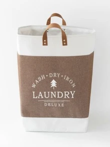 1入組織物洗衣籃,現代字母圖案雙把手洗衣籃 - 棕色 - 查看 1