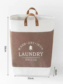 1入組織物洗衣籃,現代字母圖案雙把手洗衣籃 - 棕色 - 查看 2