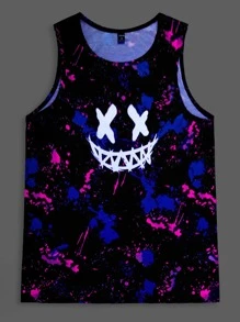 GENTILAND Men Reflective Cartoon and Brush Stroke Print Tank Top - Multicolor - View 1