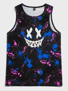 GENTILAND Men Reflective Cartoon and Brush Stroke Print Tank Top - Multicolor - View 2