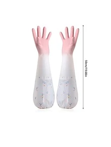 2pcs/set PVC Household Glove, Modernist Figure Graphic Waterproof Dishwashing Glove For Home - Pink - View 2