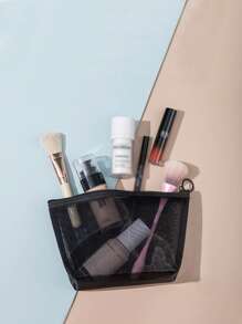 QYeah 1pc Solid Makeup Mesh Storage Bag, Minimalist Polyamide Storage Bag For Home - Black - View 2