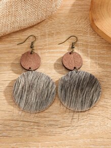 1雙波西米亞復古風豹紋印花圓形懸垂耳環 - 彩色 - 查看 2