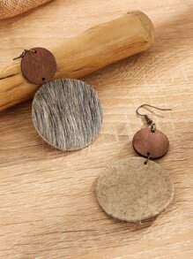 1雙波西米亞復古風豹紋印花圓形懸垂耳環 - 彩色 - 查看 4