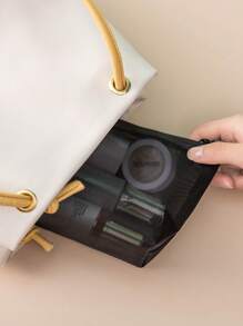 QYeah 1pc Solid Makeup Mesh Storage Bag, Minimalist Polyamide Storage Bag For Home - Black - View 5
