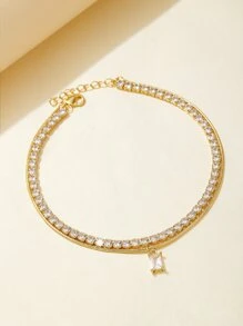 1入組魅力四射方晶鋯石裝飾分層腳鏈適用於女士日常裝飾 - 金黃色 - 查看 2