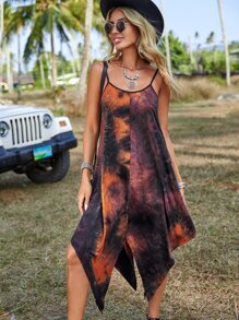 SHEIN VCAY Đầm Bất đối xứng Lộ Lưng Cà vạt nhuộm Giải trí - Nhiều màu - Xem 3