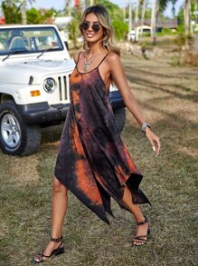 SHEIN VCAY Đầm Bất đối xứng Lộ Lưng Cà vạt nhuộm Giải trí - Nhiều màu - Xem 2