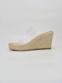 férias Sandálias de cunha para alça dupla Alpercatas com salto - Claro - Ver 4
