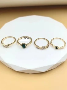 4入组/套時尚鋅合金水鑽裝飾戒指適合女士日常裝飾 - 彩色 - 查看 3
