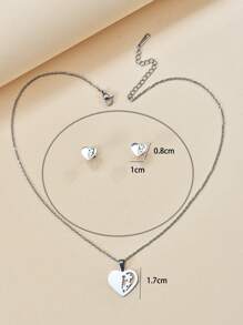 1set Heart & Three Flower Design Necklace And Earrings Jewelry Set - Silver - View 3