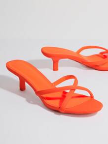 Open Toe Slip On Kitten Heels - Burnt Orange - View 2