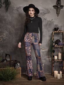 ROMWE Grunge Punk Solid Mock Neck Tee - Black - View 3