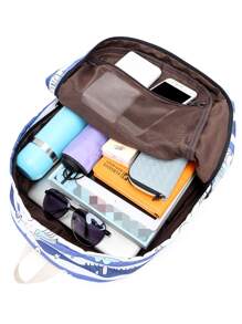 3入組組合包後背包方包條紋和卡通圖案 - 寶藍色 - 查看 5