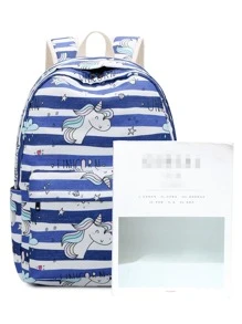 3入組組合包後背包方包條紋和卡通圖案 - 寶藍色 - 查看 6