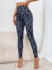SHEIN Privé Leggings con estampado de cadena de talle alto - Multicolor - Ver 6
