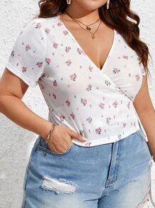 Dreamara Plus Ditsy Floral Print Knot Side Wrap Top - Multicolor - View 2