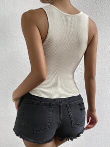 RosyDaze Notched Neck Ribbed Knit Tank Top - Apricot - View 2