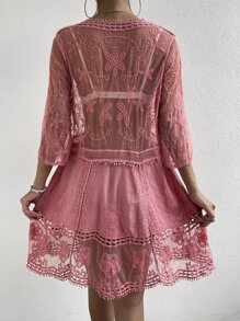 Vestido cover up de malla con bordado sin bikini - Rosa - Ver 2