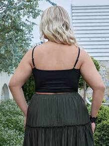 ROMWE Goth Áo hai dây Plus Size Tương phản ren Hoa Loại bướm Giải trí - màu đen - Xem 2