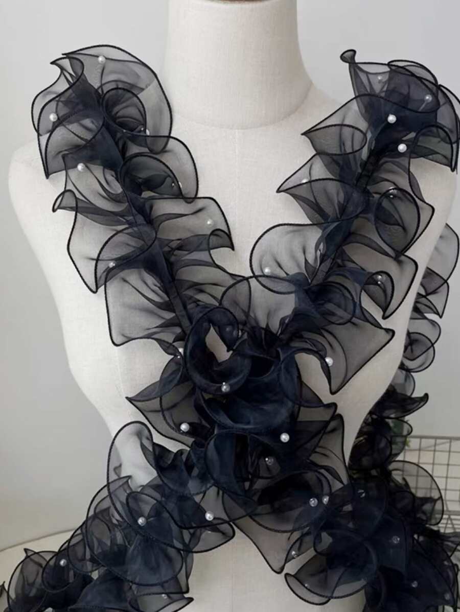 1卷人造珍珠裝飾縫紉飾邊現代滌綸縫紉家居裝飾 - 黑色 - 查看 1