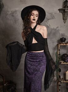 ROMWE Goth Áo nữ Lộ Lưng Hội Chữ thập Cắt ra màu trơn Gợi cảm - màu đen - Xem 3