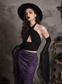 ROMWE Goth Áo nữ Lộ Lưng Hội Chữ thập Cắt ra màu trơn Gợi cảm - màu đen - Xem 4