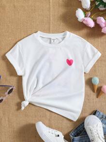 SHEIN Áo thun in khẩu hiệu hoạt hình màu trắng cho cô gái trẻ cho mùa hè, cổ tròn tay ngắn thông thường - trắng - Xem 2