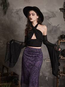 ROMWE Goth Áo nữ Lộ Lưng Hội Chữ thập Cắt ra màu trơn Gợi cảm - màu đen - Xem 5