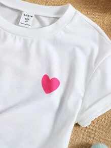 SHEIN Áo thun in khẩu hiệu hoạt hình màu trắng cho cô gái trẻ cho mùa hè, cổ tròn tay ngắn thông thường - trắng - Xem 4