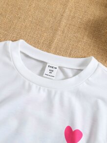 SHEIN Áo thun in khẩu hiệu hoạt hình màu trắng cho cô gái trẻ cho mùa hè, cổ tròn tay ngắn thông thường - trắng - Xem 5