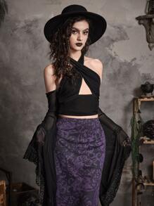 ROMWE Goth Áo nữ Lộ Lưng Hội Chữ thập Cắt ra màu trơn Gợi cảm - màu đen - Xem 7