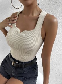 RosyDaze Notched Neck Ribbed Knit Tank Top - Apricot - View 5