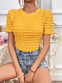 SHEIN Essnce 素色木耳邊T恤 - 黃色 - 查看 1