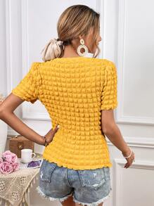 SHEIN Essnce 素色木耳邊T恤 - 黃色 - 查看 2