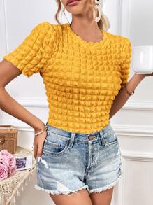 SHEIN Essnce 素色木耳邊T恤 - 黃色 - 查看 3