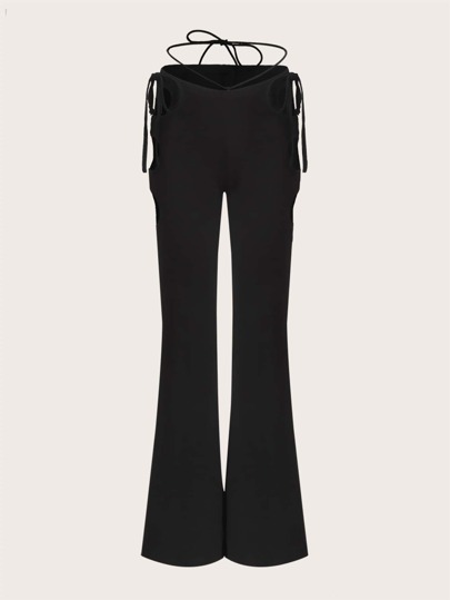 Cut Out Tie Side Flare Leg Pants