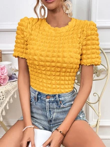 SHEIN Essnce 素色木耳邊T恤 - 黃色 - 查看 5